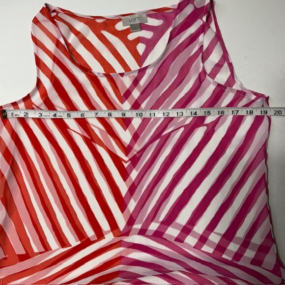 Ann Taylor Loft White Pink Orange Chevron Stripe Blouse Top Tank Size Med - Picture 4 of 6
